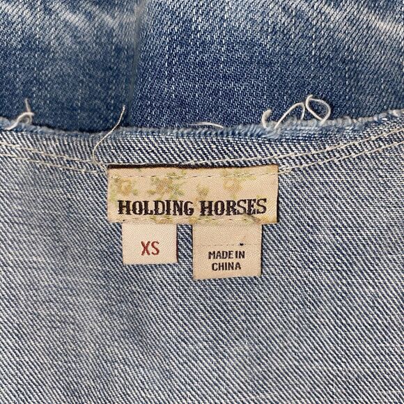 Anthropologie Holding Horses Blue Denim Dress Floral Embroidery Festival Boho XS - Picture 4 of 9
